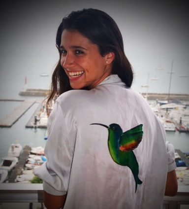 Chaqueta de seda estilo bomber con colibri