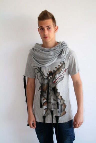 Camiseta de algodón de hombre con dragón pintado a mano