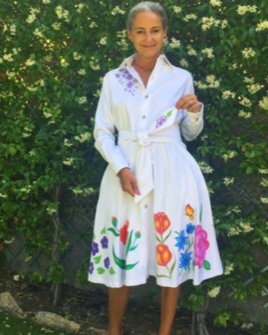 Vestido camisero de algodón Pintado a mano.