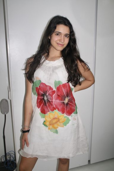 vestido de seda con amapolas y girasol